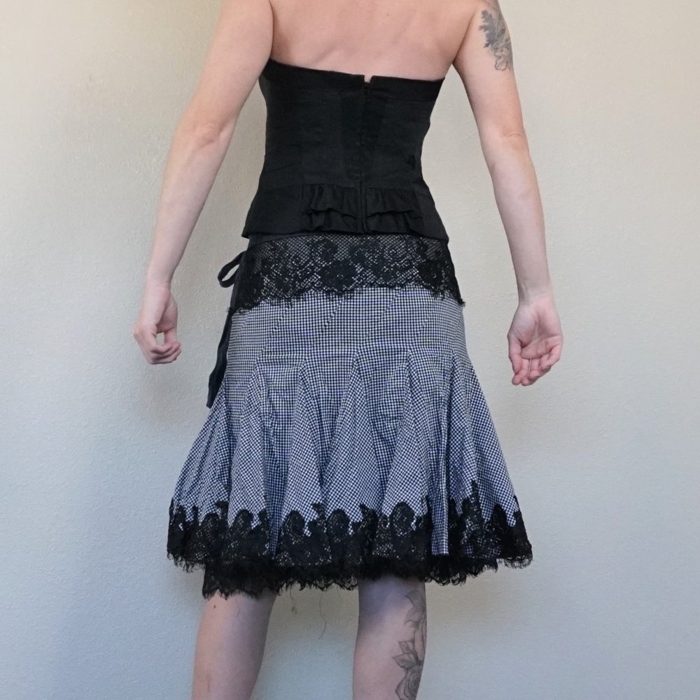 Bebe Black & White Checkered Skirt with Lace Trim - Picture 5 of 8